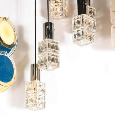  Kinkeldey Mid Century Modern Staggered Chrome Faceted Glass Chandelier by Kinkeldey