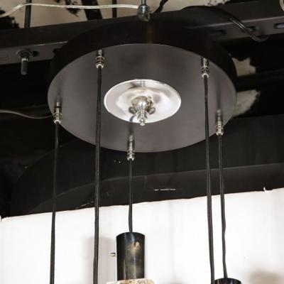  Kinkeldey Mid Century Modern Staggered Chrome Faceted Glass Chandelier by Kinkeldey
