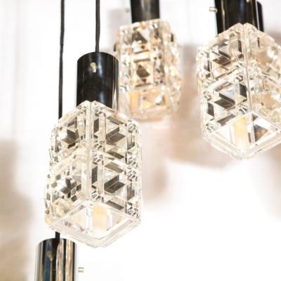  Kinkeldey Mid Century Modern Staggered Chrome Faceted Glass Chandelier by Kinkeldey