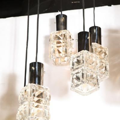  Kinkeldey Mid Century Modern Staggered Chrome Faceted Glass Chandelier by Kinkeldey