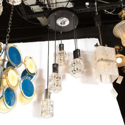  Kinkeldey Mid Century Modern Staggered Chrome Faceted Glass Chandelier by Kinkeldey