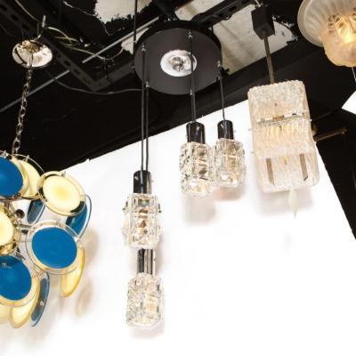  Kinkeldey Mid Century Modern Staggered Chrome Faceted Glass Chandelier by Kinkeldey