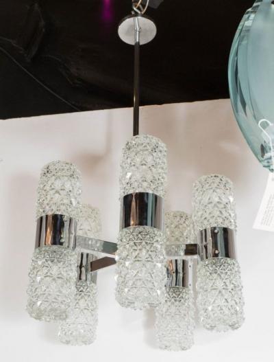  Kinkeldey Mid Century Modernist Chandelier by Kinkeldey in Chrome and Textured Glass