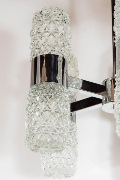 Kinkeldey Mid Century Modernist Chandelier by Kinkeldey in Chrome and Textured Glass