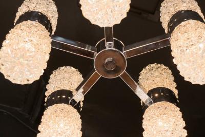  Kinkeldey Mid Century Modernist Chandelier by Kinkeldey in Chrome and Textured Glass