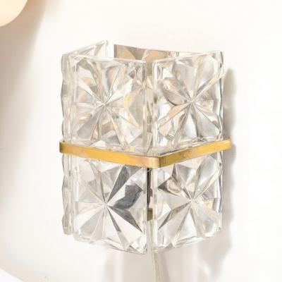  Kinkeldey Mid Century Modernist Cut Crystal Sconce with Brass Fittings by Kinkeldey