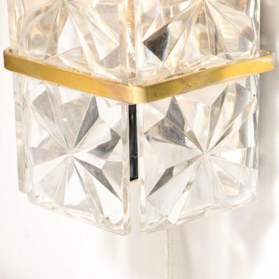  Kinkeldey Mid Century Modernist Cut Crystal Sconce with Brass Fittings by Kinkeldey