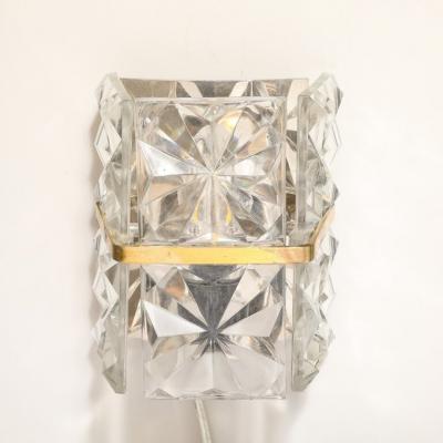  Kinkeldey Mid Century Modernist Cut Crystal Sconce with Brass Fittings by Kinkeldey