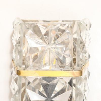  Kinkeldey Mid Century Modernist Cut Crystal Sconce with Brass Fittings by Kinkeldey
