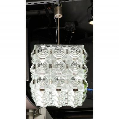  Kinkeldey Mid Century Modernist Glass Chrome Fitted Pendant Chandelier by Kinkeldey