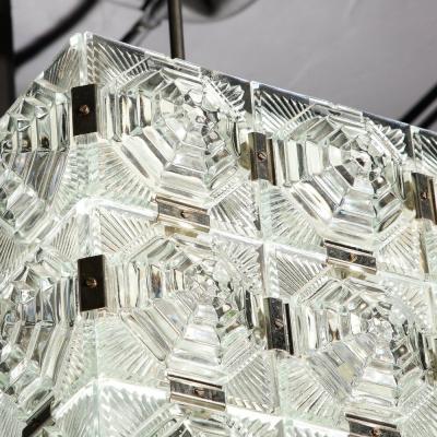  Kinkeldey Mid Century Modernist Glass Chrome Fitted Pendant Chandelier by Kinkeldey