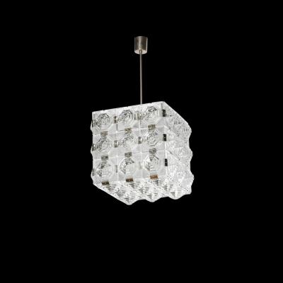  Kinkeldey Mid Century Modernist Glass Chrome Fitted Pendant Chandelier by Kinkeldey