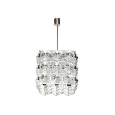  Kinkeldey Mid Century Modernist Glass Chrome Fitted Pendant Chandelier by Kinkeldey