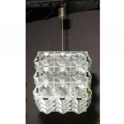  Kinkeldey Mid Century Modernist Glass Chrome Fitted Pendant Chandelier by Kinkeldey