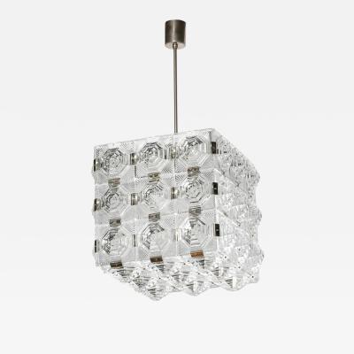  Kinkeldey Mid Century Modernist Glass Chrome Fitted Pendant Chandelier by Kinkeldey