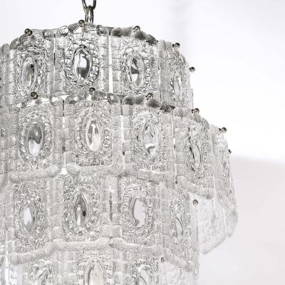  Kinkeldey Mid Century Modernist Handblown 4 Tier Translucent Glass Chandelier by Kinkeldey