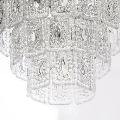  Kinkeldey Mid Century Modernist Handblown 4 Tier Translucent Glass Chandelier by Kinkeldey