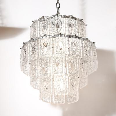  Kinkeldey Mid Century Modernist Handblown 4 Tier Translucent Glass Chandelier by Kinkeldey