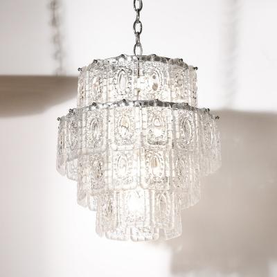  Kinkeldey Mid Century Modernist Handblown 4 Tier Translucent Glass Chandelier by Kinkeldey