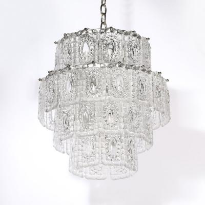  Kinkeldey Mid Century Modernist Handblown 4 Tier Translucent Glass Chandelier by Kinkeldey