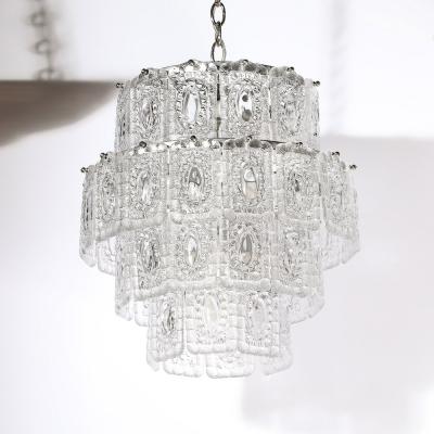  Kinkeldey Mid Century Modernist Handblown 4 Tier Translucent Glass Chandelier by Kinkeldey