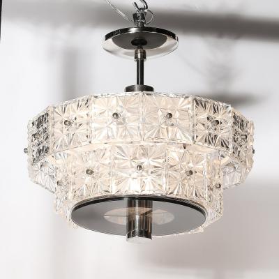  Kinkeldey Mid Century Two Tier Faceted Cut Crystal Nickel Fitted Chandelier by Kinkeldey
