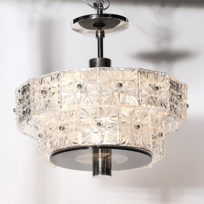  Kinkeldey Mid Century Two Tier Faceted Cut Crystal Nickel Fitted Chandelier by Kinkeldey