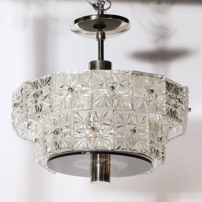  Kinkeldey Mid Century Two Tier Faceted Cut Crystal Nickel Fitted Chandelier by Kinkeldey