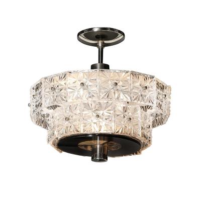  Kinkeldey Mid Century Two Tier Faceted Cut Crystal Nickel Fitted Chandelier by Kinkeldey