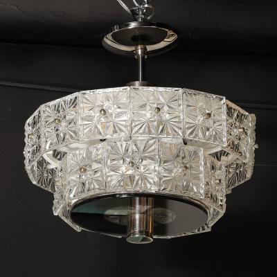  Kinkeldey Mid Century Two Tier Faceted Cut Crystal Nickel Fitted Chandelier by Kinkeldey