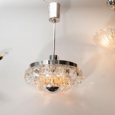  Kinkeldey Midcentury Two Tier Faceted Glass Chandelier by Kinkeldey with Chrome Fittings