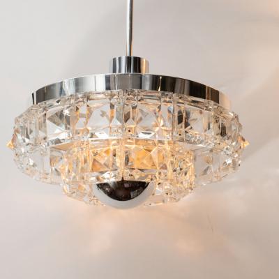  Kinkeldey Midcentury Two Tier Faceted Glass Chandelier by Kinkeldey with Chrome Fittings