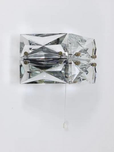  Kinkeldey Pair Facetted Crystal Chrome Sconces Prism Glass Wall Lights by Kinkeldey