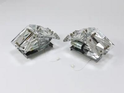  Kinkeldey Pair Facetted Crystal Chrome Sconces Prism Glass Wall Lights by Kinkeldey