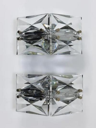  Kinkeldey Pair Facetted Crystal Chrome Sconces Prism Glass Wall Lights by Kinkeldey