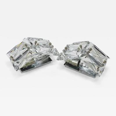  Kinkeldey Pair Facetted Crystal Chrome Sconces Prism Glass Wall Lights by Kinkeldey