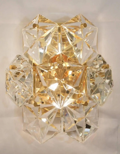  Kinkeldey Pair of Faceted Crystal Sconces by Kinkeldey