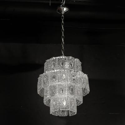  Kinkeldey Pair of Mid Century Handblown 4 Tier Translucent Glass Chandeliers by Kinkeldey
