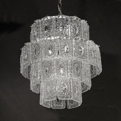  Kinkeldey Pair of Mid Century Handblown 4 Tier Translucent Glass Chandeliers by Kinkeldey