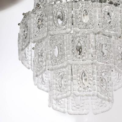  Kinkeldey Pair of Mid Century Handblown 4 Tier Translucent Glass Chandeliers by Kinkeldey