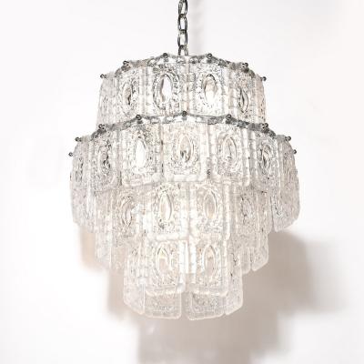  Kinkeldey Pair of Mid Century Handblown 4 Tier Translucent Glass Chandeliers by Kinkeldey