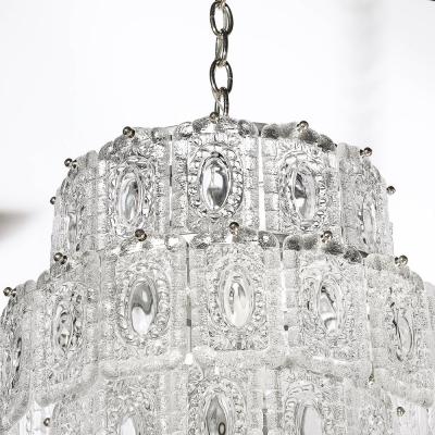  Kinkeldey Pair of Mid Century Handblown 4 Tier Translucent Glass Chandeliers by Kinkeldey