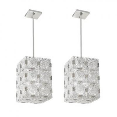  Kinkeldey Pair of Mid Century Rectangular Faceted Cut Crystal Pendants by Kinkeldey