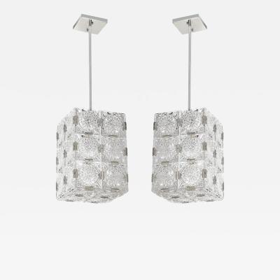  Kinkeldey Pair of Mid Century Rectangular Faceted Cut Crystal Pendants by Kinkeldey