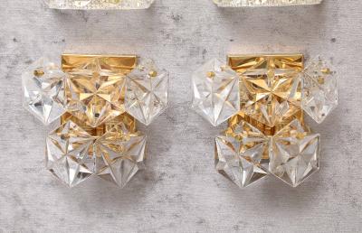  Kinkeldey Pair of Two Tier Hexagonal Faceted Crystal Sconces by Kinkeldey 