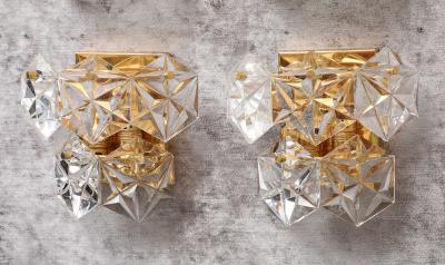  Kinkeldey Pair of Two Tier Hexagonal Faceted Crystal Sconces by Kinkeldey 