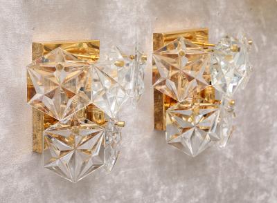  Kinkeldey Pair of Two Tier Hexagonal Faceted Crystal Sconces by Kinkeldey 