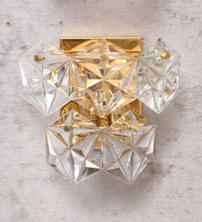  Kinkeldey Pair of Two Tier Hexagonal Faceted Crystal Sconces by Kinkeldey 