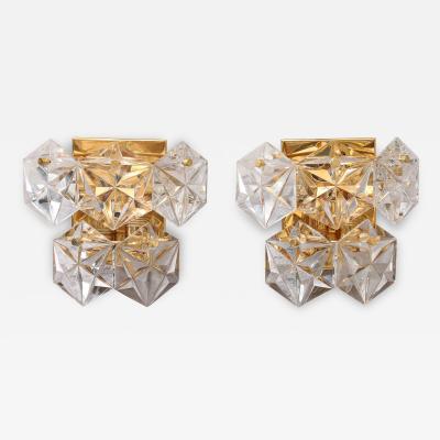  Kinkeldey Pair of Two Tier Hexagonal Faceted Crystal Sconces by Kinkeldey 