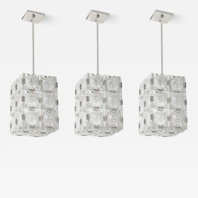  Kinkeldey Set of Three Mid Century Rectangular Faceted Cut Crystal Pendants by Kinkeldey